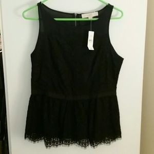 Loft navy & black lace peplum tank